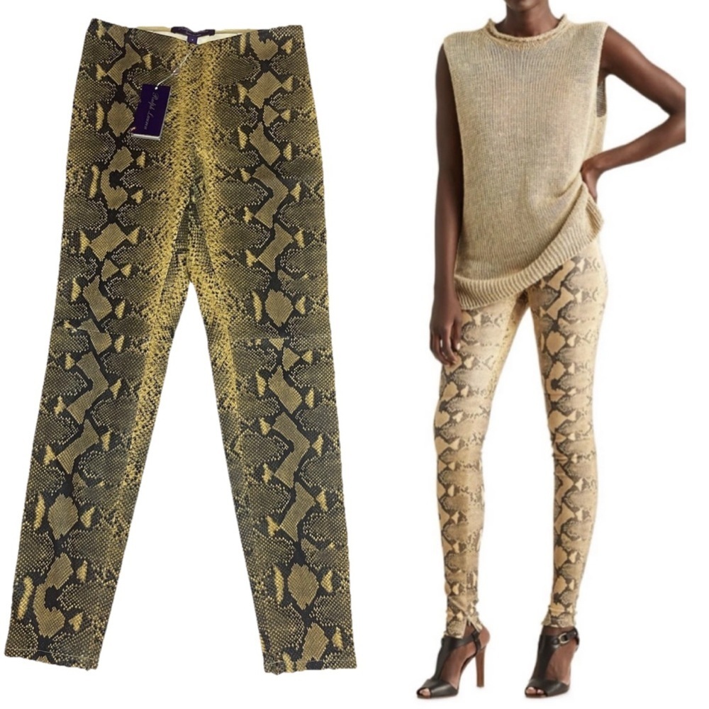 Ralph Lauren Collection Snakeskin Leather Pants Stretch Leggings 6 $2490 Runway